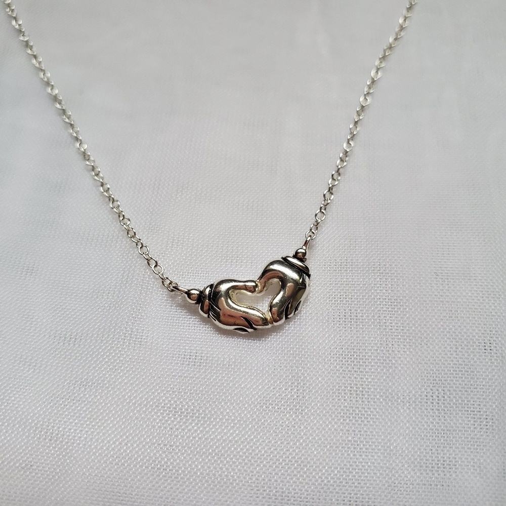 Sterling Silver Mickey Mouse Heart Hands Necklace
